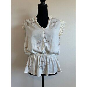 Grade & Gather Women’s Satin‎ V-Neck Ruffle Short Sleeve Blouse Top Medium